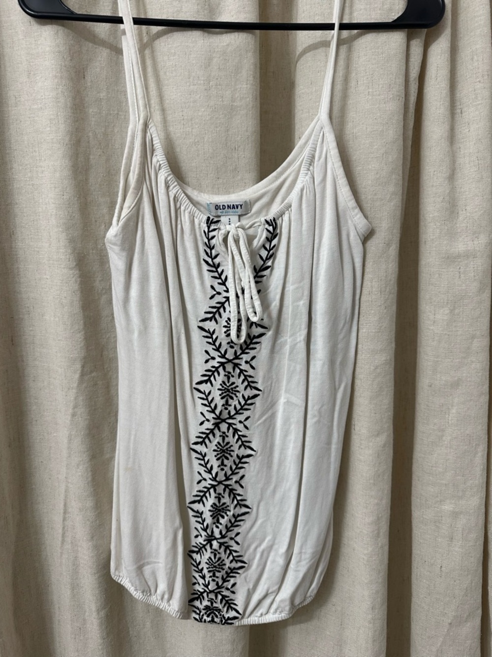 Old Navy White Tank with Black Embroidered Center